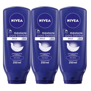 Imagem de Kit 3 Cremes Hidratantes Corporais Nívea Milk Para Banho Creme Desodor