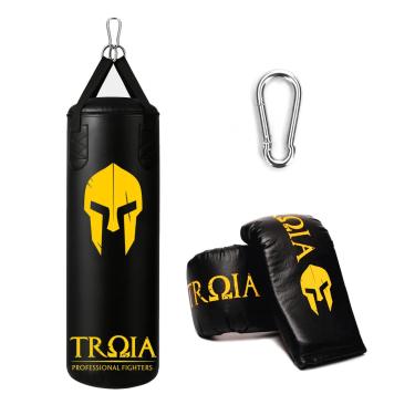 Imagem de Troia Kit Boxe Profissional, Saco de Pancada 90cm com Luvas de Treino, Preto e Amarelo