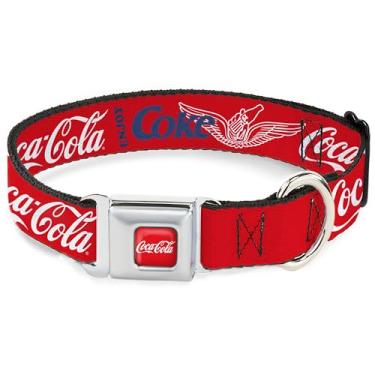 Imagem de Coleira para animais de estimação The Coca-Cola Company, coleira de cachorro, fivela de cinto de segurança de metal, Coca Cola Enjoy Coke Bottle in Hand Wings Logo Red White Blue, 50 a 79 cm de