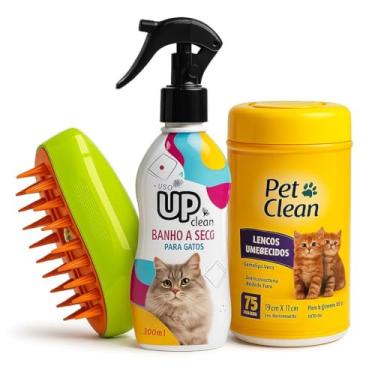 Imagem de Kit Banho a Seco para Gatos – Higienização Completa com Banho a Seco 300ml + Escova de Vapor Higiene 3 em 1 + Lenços Umedecidos 75 Unidades | Limpeza, Brilho e Cuidados Veterinários