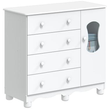 Imagem de Cômoda 1 Porta 4 Gavetas Luna - Moveis Peroba Branco Brilho