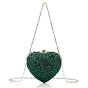 Imagem de Simcat Linda bolsa clutch em forma de coração amor coração feminino strass casamento bolsa embreagem festa noite bolsa, Verde, One Size