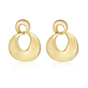 Imagem de Lansora Brincos de argola femininos banhados a ouro em forma de coração em forma de círculo redondo brincos prateados grossos para mulheres, Cobre, Sem pedra preciosa