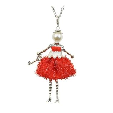 Imagem de OSCCI Colar de boneca de cristal Paris para mulheres, vestido bonito feito à mão com pingente de corrente longa, bijuteria de formatura, Metal, Sem Pedra Preciosa