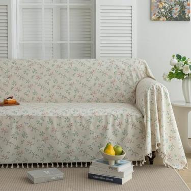 Imagem de Erbnaryx Capas de sofá pequenas borlas florais design lavável para sofá seccional 1 almofada sala de estar (180 x 231 cm)
