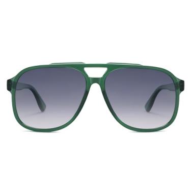 Imagem de VANLINKER Óculos de sol aviador quadrado retrô polarizado feminino clássico anos 70 vintage moderno aviadores grandes VL9878, Armação verde escura/lente de classificação azul C6, Large