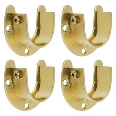 Imagem de LC LICTOP Suporte de varão de cortina dourado para 32 mm/1,26", extremidade de poste de armário em forma de U, suporta flange de suporte de haste de armário com parafusos (32 mm, 4 peças)