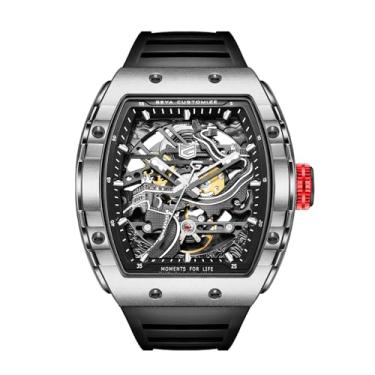 Imagem de Redhai Relógio de pulso masculino automático, moda casual, ajustável, preto, mostrador preto com caixa de aço inoxidável, ponteiros luminosos, à prova d'água