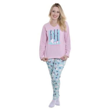 Imagem de Pijama feminino de inverno canelado Sweet Victory, M, Rosa