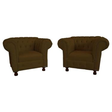 Imagem de Kit Duas Poltronas Chesterfield Capitone Luis XV Suede Marrom / decoracao, sala tv estar, recepcao