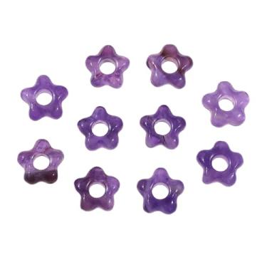 Imagem de Nupuyai Pacote com 10 contas de ametista roxa oca com orifício grande para fazer joias de 5 mm de pedra polida contas de macramê para pulseira de berloques