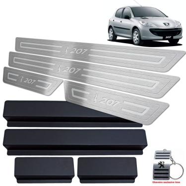 Imagem de Soleiras Aço Inox Peugeot 207 2009 A 2015 Prata Baixo Relevo