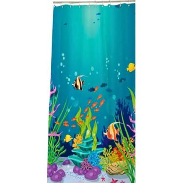 Imagem de Cortina Box Banheiro Antimofo 180x160cm C/Ganchos Peva (180cm x 160cm, Mar azul)