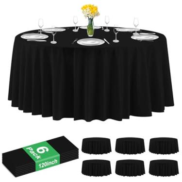 Imagem de CC-SLZP Pacote com 6 panos de mesa de plástico preto premium - toalha de mesa redonda de 300 cm, toalha de mesa descartável de plástico para festas (6, preta, redonda de 304,8 cm)