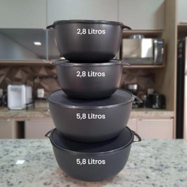 Imagem de Kit 4 Potes Plásticos Grandes BPA Free Herméticos 2800ml + 5800ml Freezer Micro-ondas vasilha grande (Preto)