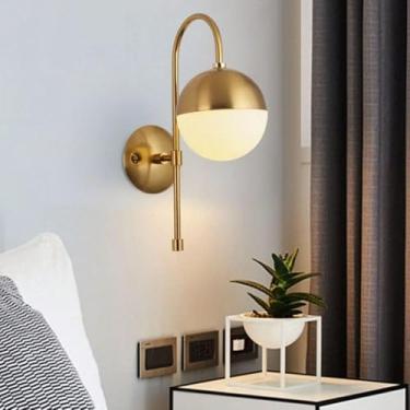 Imagem de Luminária de parede com esfera de vidro fosco, luminária de parede com acabamento em latão, luminária de parede para estudo, quarto, cabeceira, luminária de parede, lavatório, corredor, E27,