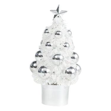 Imagem de Generic Ornamento de estátua de árvore de Natal, suprimentos decorativos para presente com estatueta de bola, arte para centro de mesa interno de inauguração, Branco