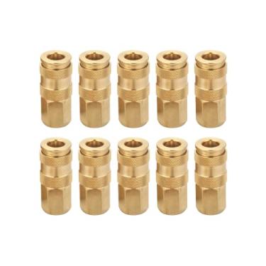 Imagem de T TANYA HARDWARE Kit de acoplador fêmea de alto fluxo profissional (10 peças), estilo V, 1/4 polegada NPT, conjunto de acessórios de ar de conexão rápida de latão sólido