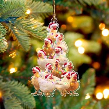 Imagem de Enfeite de Natal de árvore de galinha 2025, animal de fazenda 9,5 cm (plano 2D), enfeite de acrílico de dupla face, presente para amantes de frango, agricultores, mulheres, amigos, família, decorações