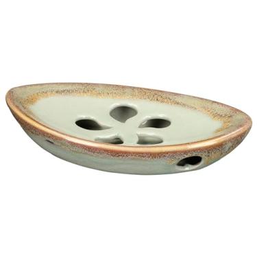 Imagem de Prato de sabonete de cerâmica da Makolo com bandeja de drenagem automática, suporte de esponja de sabão, recipiente de armazenamento, recipiente de porcelana portátil, orifício de camada dupla para banheiro, cozinha, balcão, decoração de chuveiro de banheira, Pastel Blue, 3.75" x 6.25" x 1" (W x L x