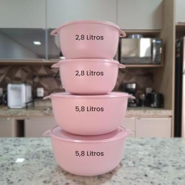 Imagem de Kit 4 Potes Plásticos Grandes BPA Free Herméticos 2800ml + 5800ml Freezer Micro-ondas vasilha grande (Rosa)