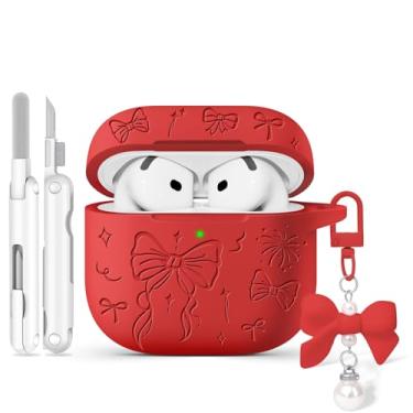 Imagem de Joremx Capa protetora de silicone gravada joremx para Airpods 4, kit de limpeza para AirPods 4ª geração 2024 (vermelho)