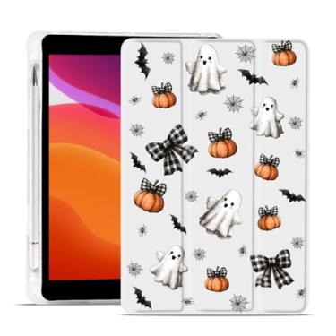 Imagem de MAYCARI Capa de Halloween para iPad de 10,2 polegadas 2021/2020/2019 com suporte para lápis, original Pumpkins Ghosts iPad 9ª/8ª/7ª geração, capa protetora traseira de TPU macio, capa fina hibernar