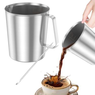 Imagem de DJAPWPX Jarra de espumador de leite, copo para espumador de leite de 1000/2000 ml, aço inoxidável 304, acessórios para máquina de café expresso de cappuccino com caneta latte, prata (1000 ml)