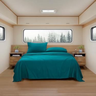 Imagem de Lençóis de acampamento King Size – Conjunto de lençóis de colchão de ar ao ar livre – Alças de canto embutidas para uso em colchão de ar e acampamento – Projetado para camas infláveis e festas do