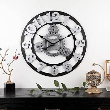 Imagem de Relógio de parede criativo grande relógio de parede, engrenagem tradicional estilo vintage café bar relógio de parede retrô sala de estar quarto restaurantes relógio - prata 58 cm relógio de decoração