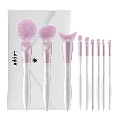 Imagem de Ceppin Makeup Brushes Set 9Pcs with Bag, Professional Makeup Set for Powder Foundation Contour Concealer Eye Shadow Eyebrow Lip, Excellent Makeup Brush Kit Gift for Women Girlfriend Mom, Light Purple & White
