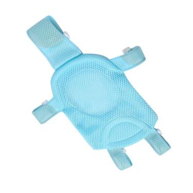Imagem de SPYMINNPOO Rede de Banho para Bebês, Suporte de Malha, Assento de Banho Confortável e Antiderrapante para Recém-nascidos Com 5 Cantos de Segurança para Banheira (branco) - Proteção Espinhal, Design Em Forma de T, Almofada Macia para Crianças (Azul)