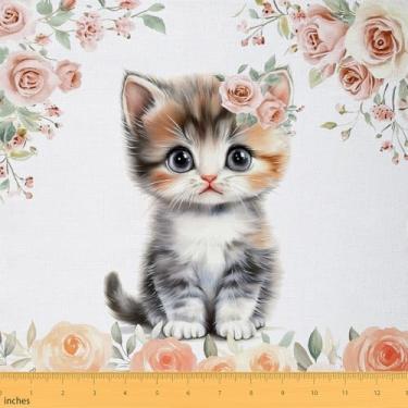 Imagem de Erosebridal Tecido de estofamento de gato Kawaii da The Yard, tecido decorativo de animais de estimação fofos para estofamento DIY, rosa natural e fresco, material decorativo pastoral para costura
