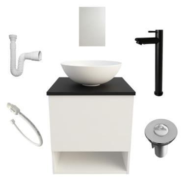 Imagem de Gabinete Banheiro 40cm Armario Suspenso Preto Cuba Espelho Torneira Lavatorio Completo