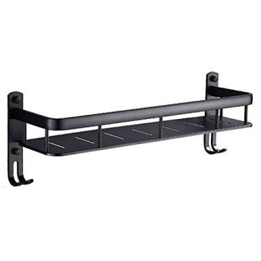 Imagem de MTYLX Prateleira de cozinha removível, prateleira de armazenamento, espaço preto, alumínio, banheiro, montagem na parede, toalha de banho, gancho, 9 tamanhos, preto, 40 x 12,5 x 15 cm