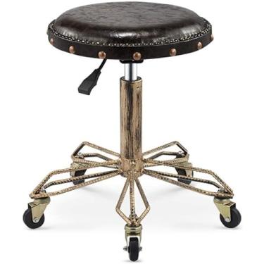 Imagem de WYUYIWH Banqueta redonda com rodinhas com rodas hidráulicas com rodas e banco giratório ajustável em altura