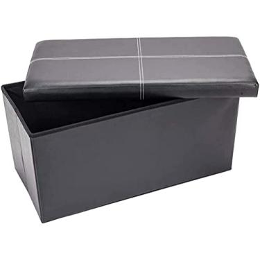 Imagem de Banqueta para os pés, banco versátil, espaço de armazenamento, assento de armazenamento de couro sintético, à prova d'água, para o final da cama, dormitório, banco de descanso para os pés, preto, 76 x