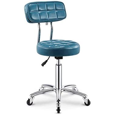 Imagem de WYUYIWH Banqueta redonda com rodinhas, banquinho de salão de beleza, confortável, assento redondo, altura ajustável, cadeira resistente
