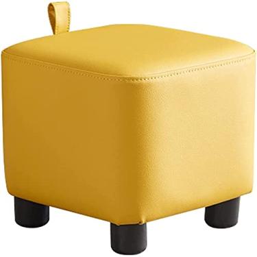 Imagem de Banqueta para pés banquinho de couro PU acolchoado quadrado estofado, banquinho para pés com pernas de plástico antiderrapante para presentes de sala de estar, quarto ou casamento (laranja)