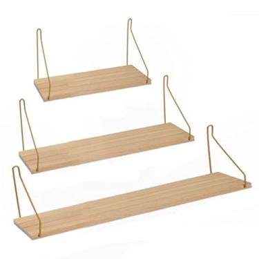 Imagem de Prateleiras flutuantes montadas na parede, conjunto de 3 prateleiras de madeira suspensas, prateleira decorativa de parede para quarto, banheiro, sala de estar, cozinha