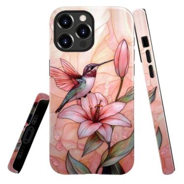 Imagem de heindiy Compatível com iPhone 14 Pro Max, capa brilhante, proteção total, à prova de choque, anti-arranhões, capa de TPU, capas para homem mulher - rosa pássaro florescendo