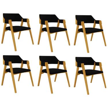 Imagem de Kit 6 Cadeiras Sala de Jantar e Jogos Carteados Madeira Maciça Poker Veludo Preto/Mel G42 - Gran Belo