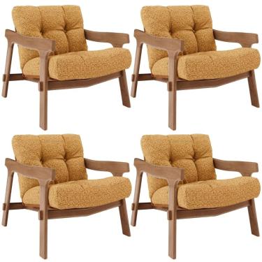 Imagem de Kit 04 Poltronas Decorativa Fixa Para Sala Living Ikary L02 Canela Prime Bouclê Mostarda - Lyam Decor