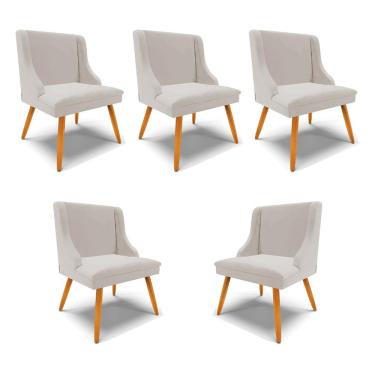 Imagem de Kit 5 Cadeiras Decorativas Sala de Jantar Pés Palito de Madeira Firenze Veludo Cinza/Natural G19 - Gran Belo