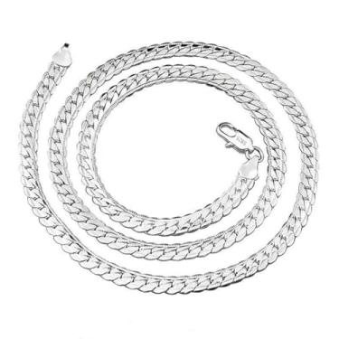 Imagem de Colares longos de corrente cubana plana clássica simples de 5 mm para homens e mulheres para homens e mulheres, prata esterlina 925, banhado a ouro 14 k, colar masculino moderno hip hop, corrente