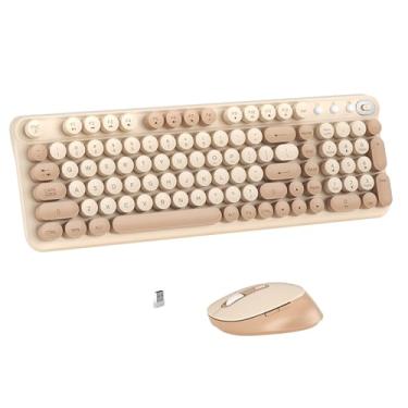 Imagem de Links9+ Combo de teclado e mouse sem fio, estilo de teclado de máquina de escrever retrô, receptor USB de 2,4 GHz, plug and play, conjunto de teclado e mouse para computador, laptop, Windows, Mac e PC