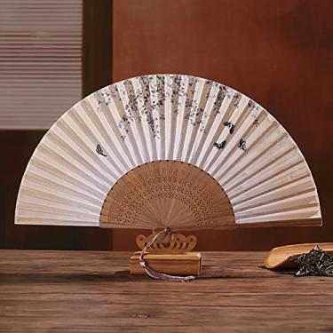Imagem de Pilipane Ventilador portátil, ventilador dobrável, ventilador de mão, bambus dobráveis, borlas de mão, ventilador de verão dia quente ferramenta de resfriamento adereço decoração para presentes de