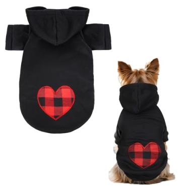 Imagem de YKYUASD Moletom com capuz para cães de inverno suéter preto de tricô para animais de estimação casaco de cachorro sólido quente para clima frio (Médio, coração)