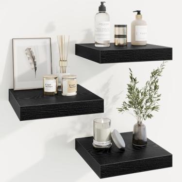 Imagem de Marsmiles Prateleiras quadradas flutuantes para parede, 30,5 cm L x 30,5 cm P x 3,8 cm A, pacote com 3 pequenas prateleiras de madeira projetadas montadas na parede com suportes invisíveis para sala