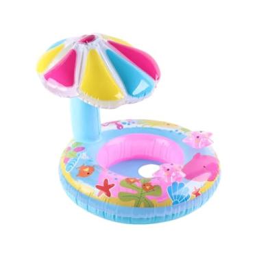 Imagem de Bóia Inflável Infantil para Bebê com Cobertura e Assento Tipo Fralda para Piscina e Praia, Conforto e Estabilidade, Fácil de Inflar, Uso com Supervisão (Azul)